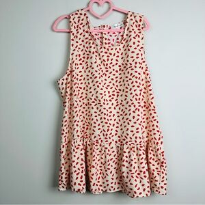 Perfectly Priscilla Cream Red Peplum Scoop Neck Sleeveless Blouse Size 2X